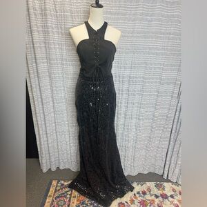 Splash Black Lace-Up Dress